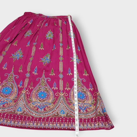 Royal Paisley Pink Floral Sequins Maxi Skirt Large Boho Gypsy Hippie Flowy NWT - Picture 11 of 12